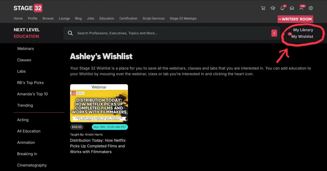 New Feature You Can Now Build Your Stage 32 Education Wishlist