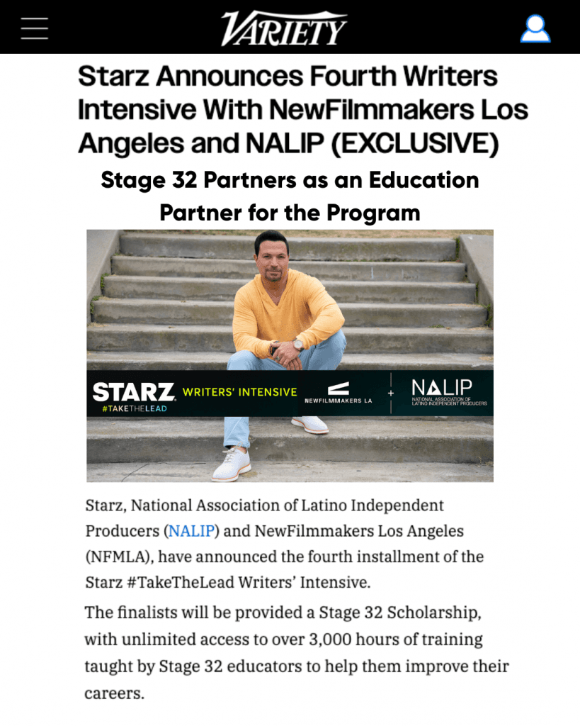 Stage 32 Partners with STARZ NALIP and NFMLA for the TakeTheLead Writers Intensive