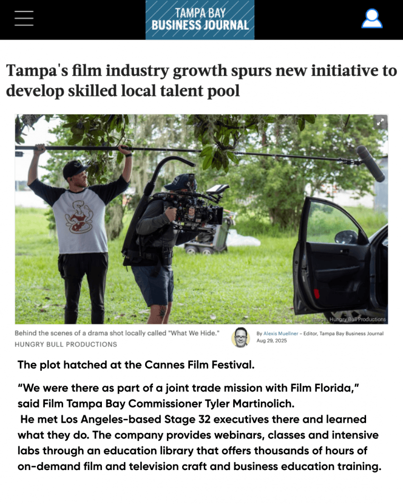 Stage 32 Now Certifying Film Tampa Bay
