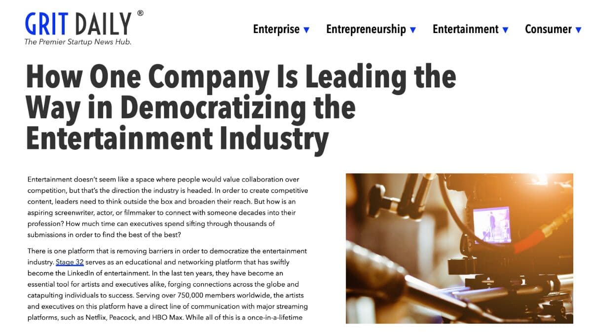 Grit Daily: How One Company Is Leading the Way in Democratizing the Entertainment Industry