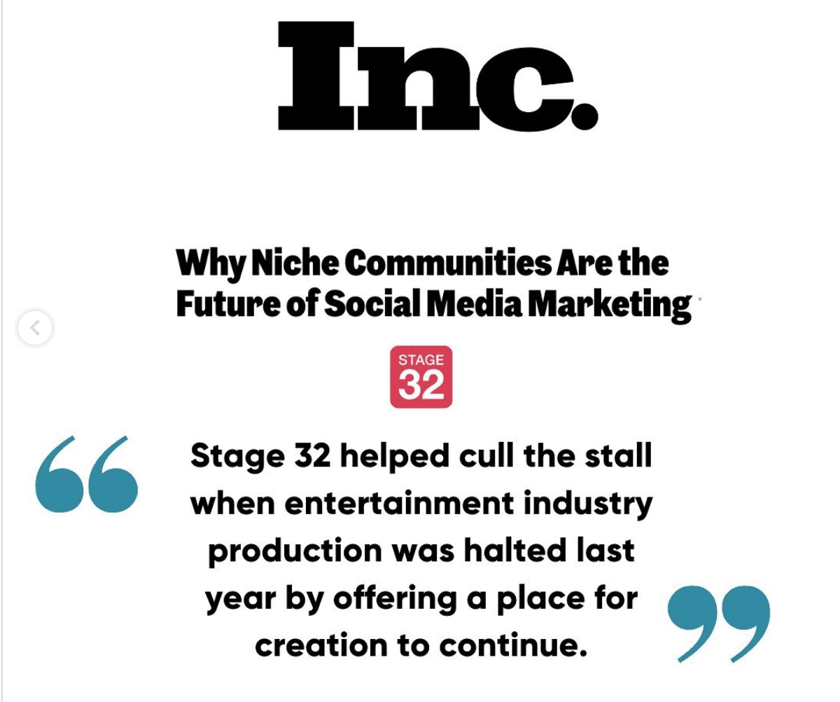 Stage 32 Featured in Inc Magazine The Revolution Continues